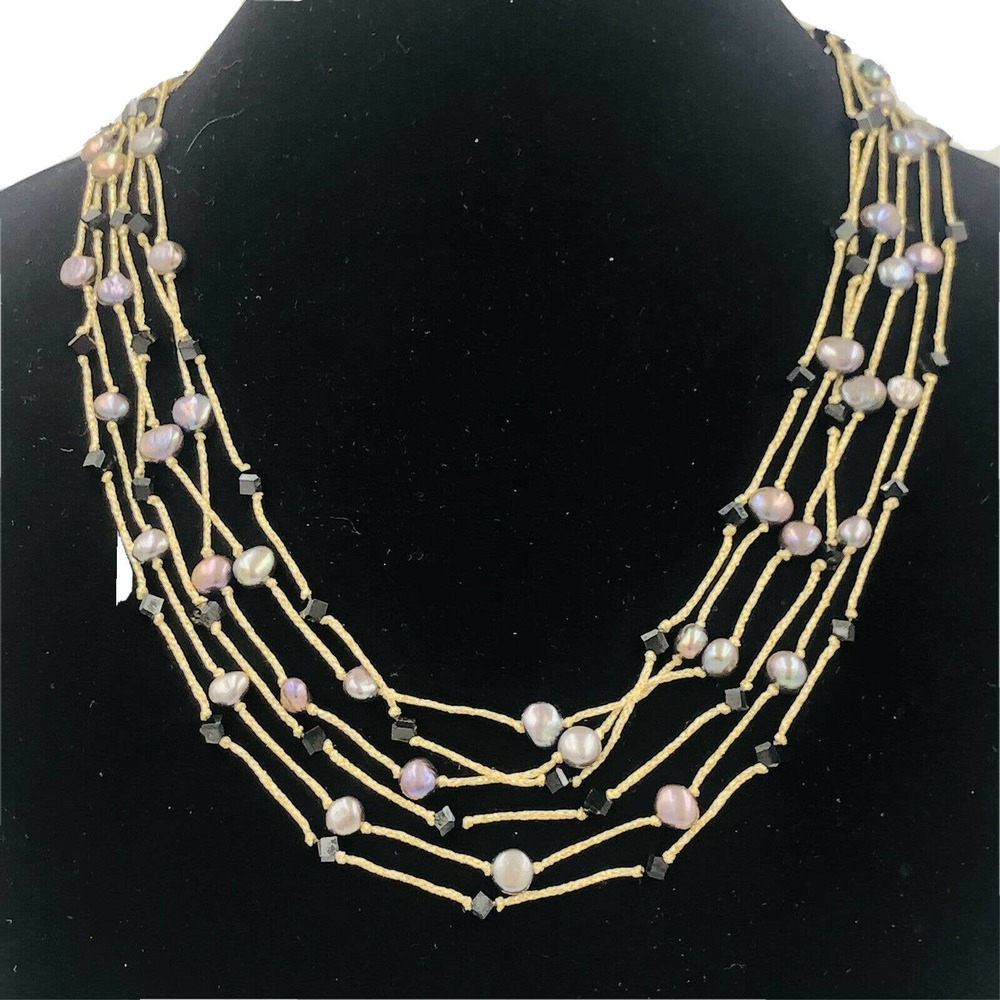 Tahitian Pearl Crystal Gold Silk 925 Necklace 48$